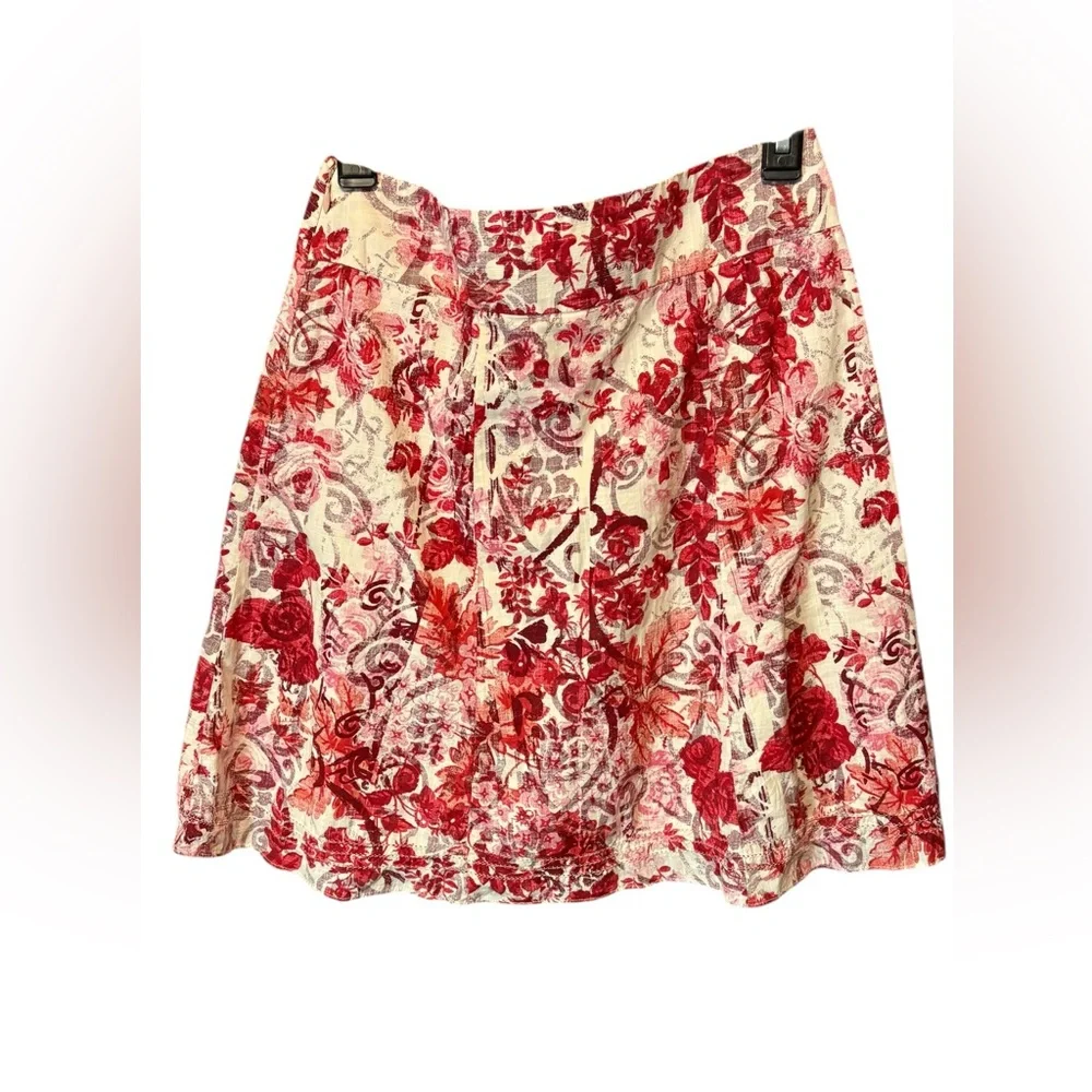 GAP Red White Floral Midi Skirt Size 1 Cottagecore Summer Vacation